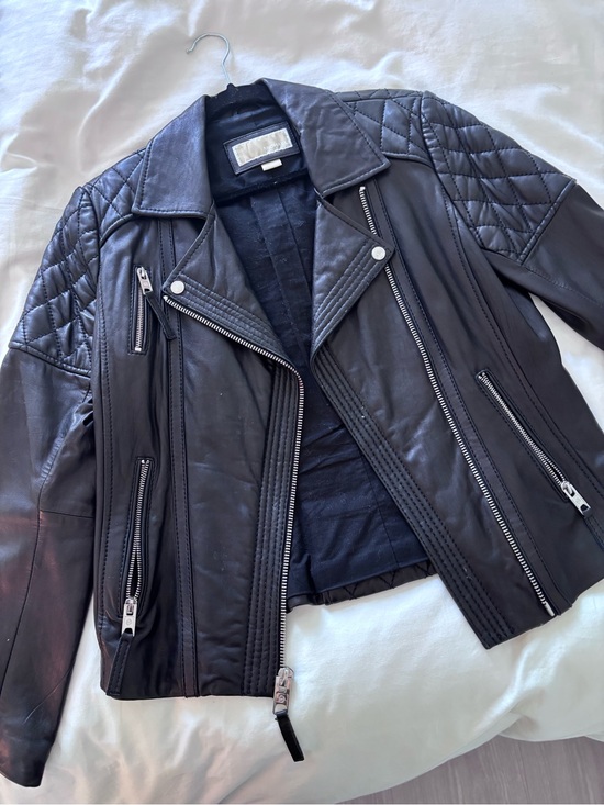 Michael Kors Jackets & Blazers - Michael Kors Black Quilted Genuine Leather Moto Jacket with Silver Hardware